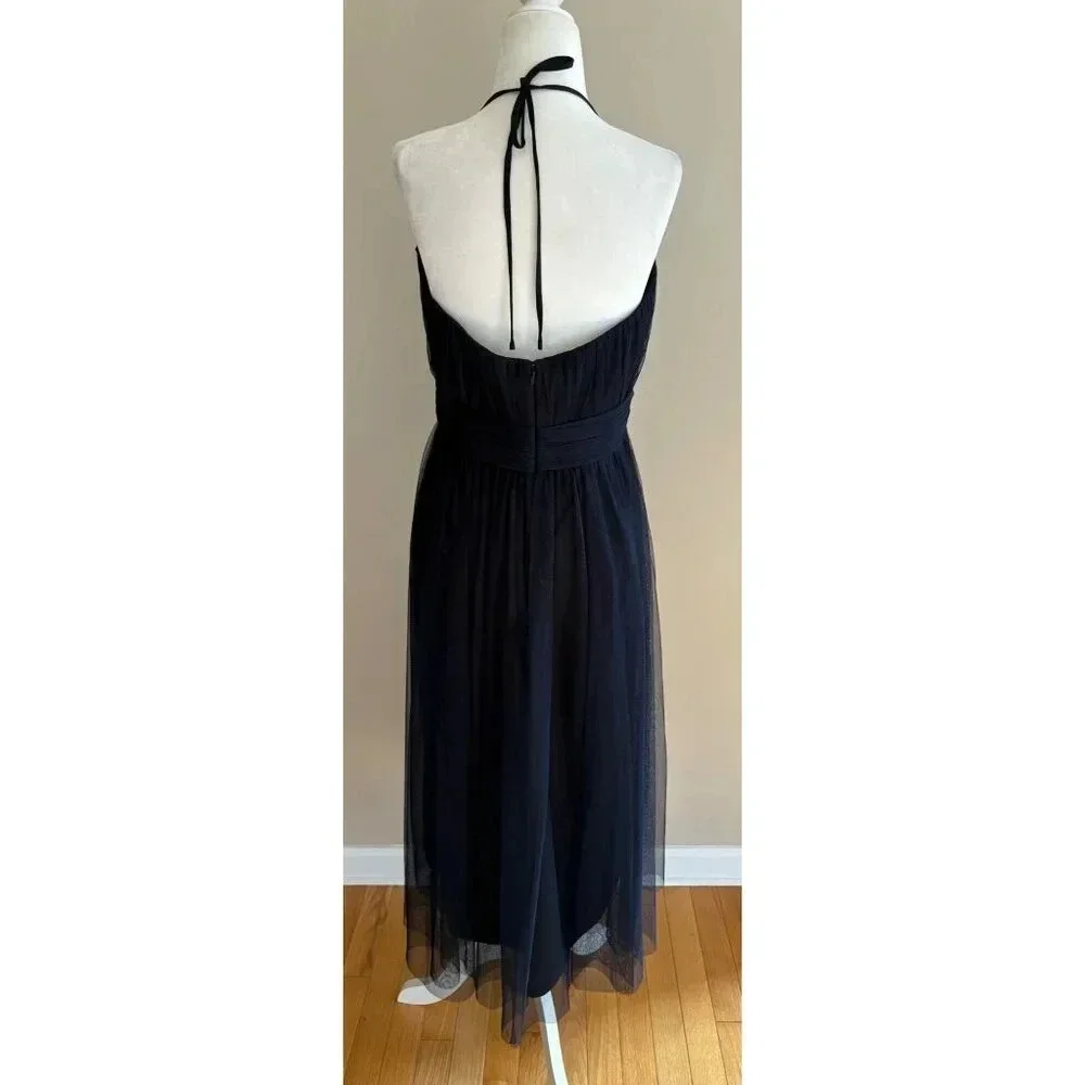 Amsale NWT Short Bridesmaid Prom Party Dress Navy Blue Halter Tulle Size 10 - Picture 4 of 12